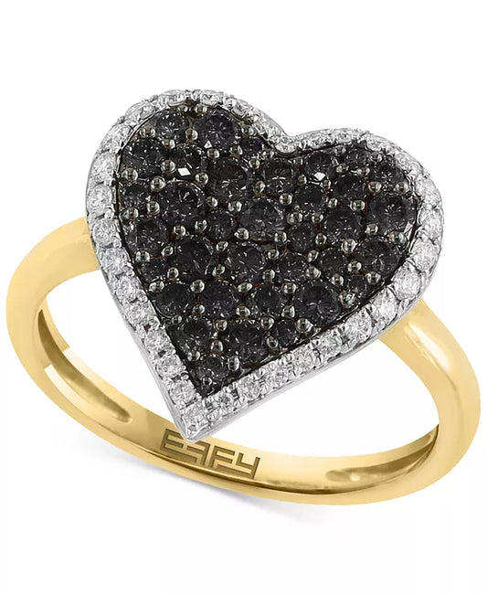 Stunning EFFY® Heart Halo Ring with Black & White Diamonds in 14K Gold - 5/8 Ct. T.W.