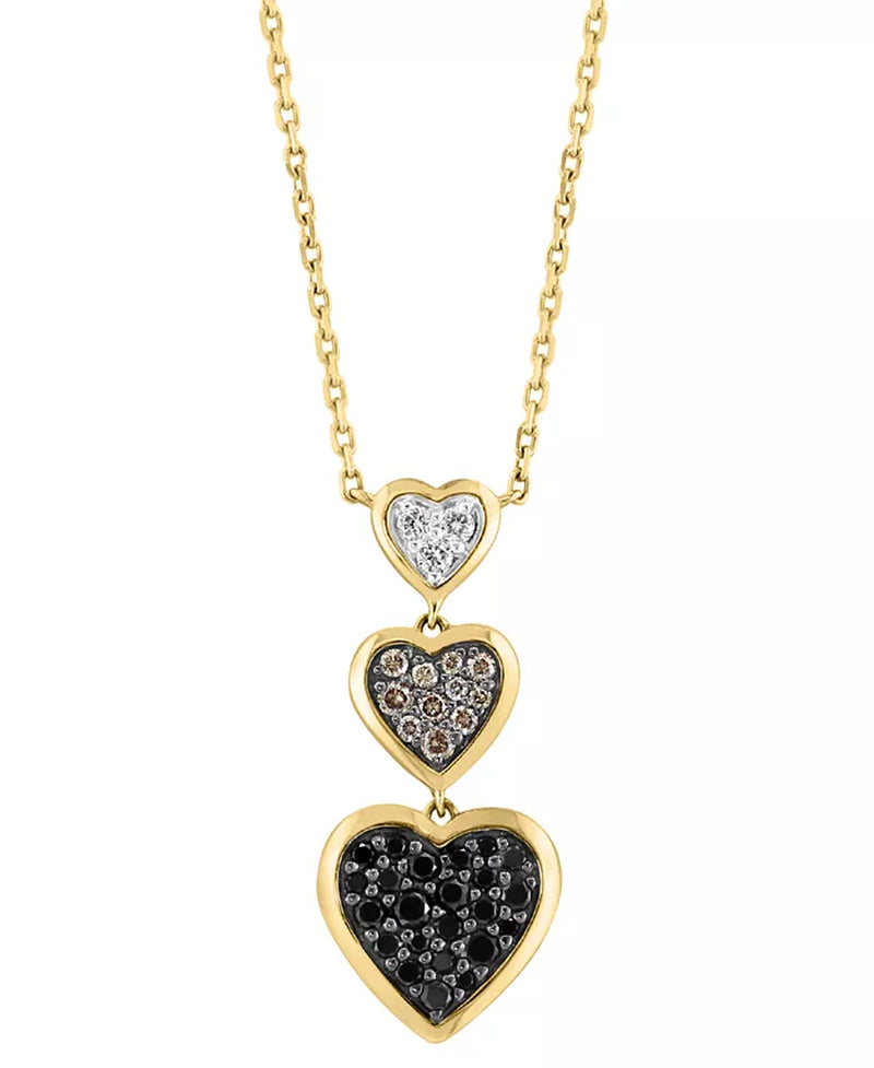 Stunning EFFY® Multicolor Diamond Triple Heart Drop Pendant Necklace in 14K Gold - 3/8 Ct. T.W., 17" + 1" Extender