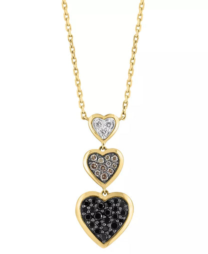 Stunning EFFY® Multicolor Diamond Triple Heart Drop Pendant Necklace in 14K Gold - 3/8 Ct. T.W., 17" + 1" Extender