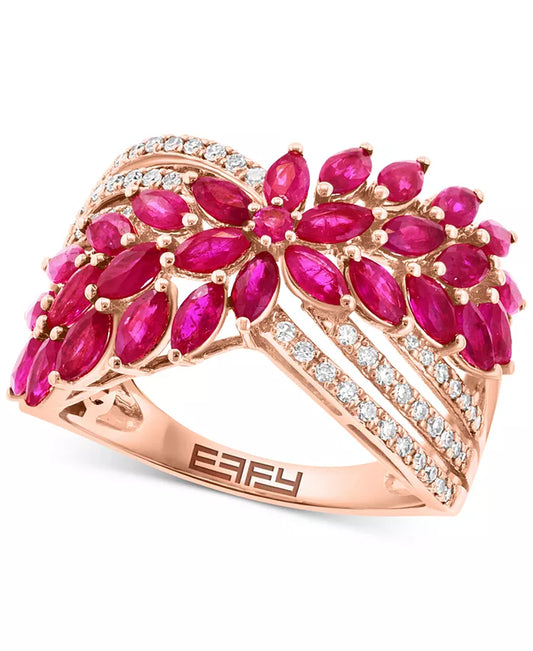 Stunning EFFY® Ruby & Diamond Flower Crossover Ring in 14K Rose Gold - 2.3 Ct. T.W.