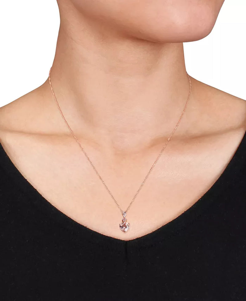 Stunning Morganite & Diamond Heart Pendant Necklace in 10K Rose Gold - 1-1/4 Ct. T.W.