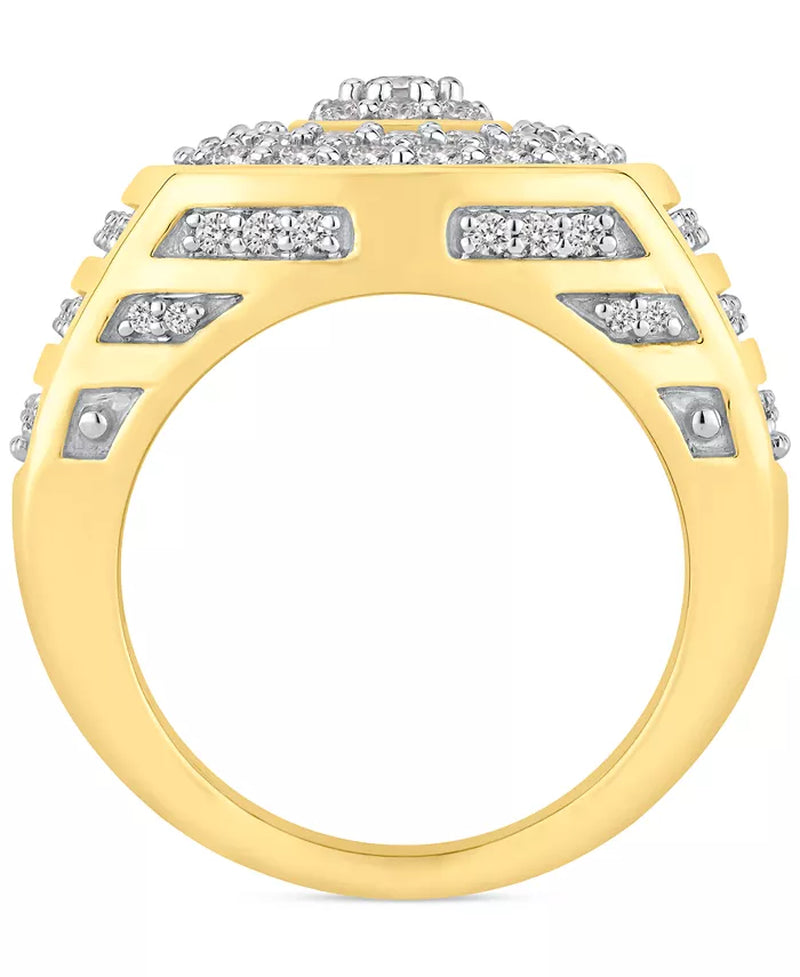 Stunning 2 Ct. T.W. Men's Diamond Multi-Cluster Statement Ring in Luxurious 10K Gold