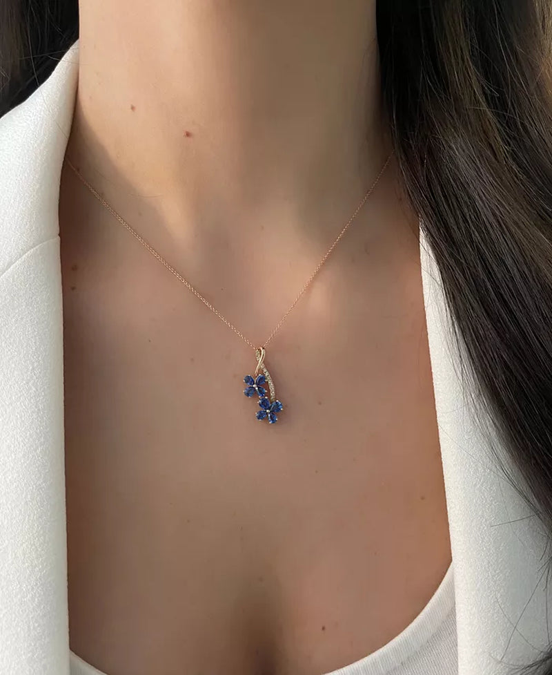 Stunning Blueberry Sapphire & Nude Diamond Flower Pendant Necklace in 14K Rose Gold - 1.5 Ct. T.W.