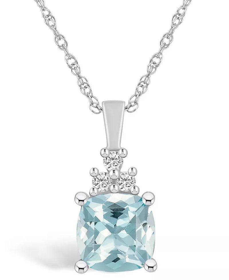 Stunning Aquamarine and Diamond Pendant Necklace in 14K White Gold - 2 Ct. T.W. Aquamarine, 1/10 Ct. T.W. Diamonds