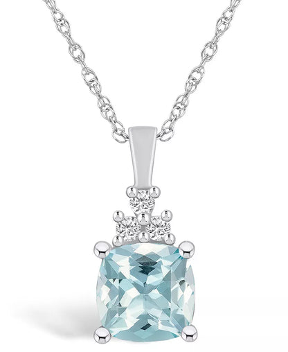 Stunning Aquamarine and Diamond Pendant Necklace in 14K White Gold - 2 Ct. T.W. Aquamarine, 1/10 Ct. T.W. Diamonds