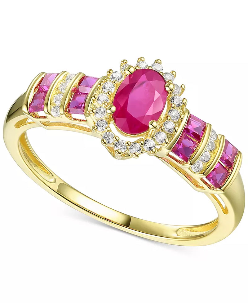 Stunning 1 Ct. Sapphire & 1/8 Ct. Diamond Ring in 14K Gold - Also Available in Emerald & Ruby