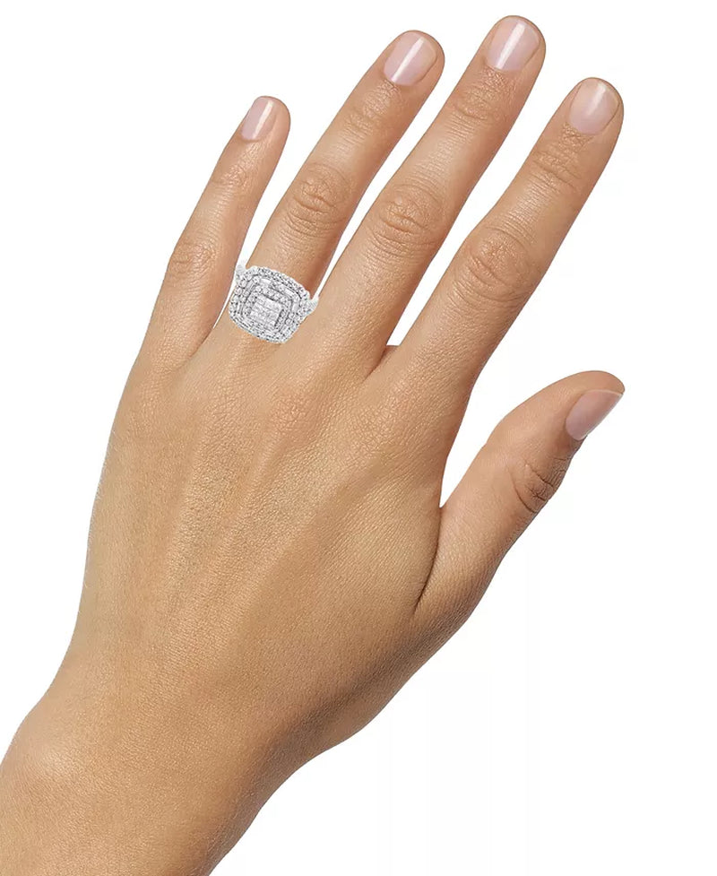 Stunning 2 Ct. Diamond Halo Cluster Engagement Ring in 14K White Gold
