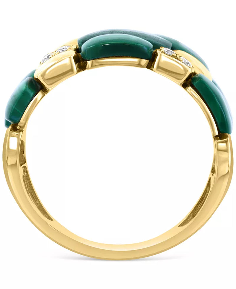 Stunning EFFY® 14K Gold Triple Row Malachite & Diamond Statement Ring (1/5 Ct. T.W.)