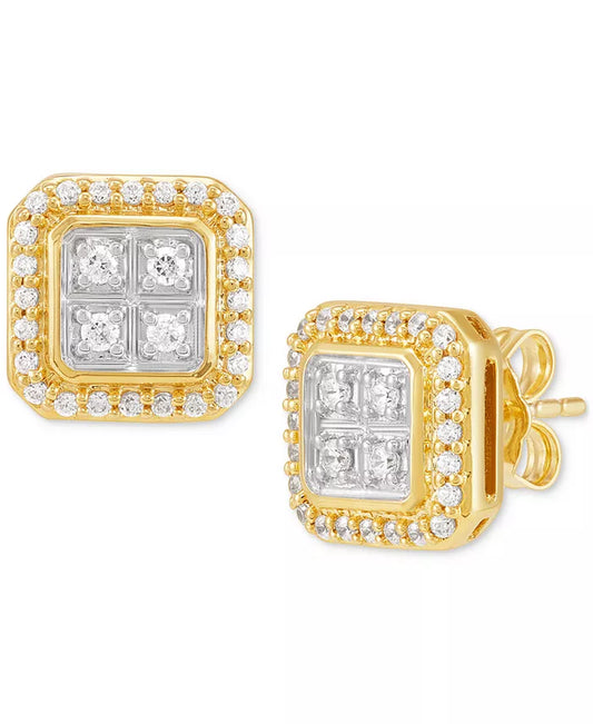 Stunning Men's Lab Grown Diamond Square Halo Cluster Stud Earrings in 10K Gold - 1/2 Ct. T.W.