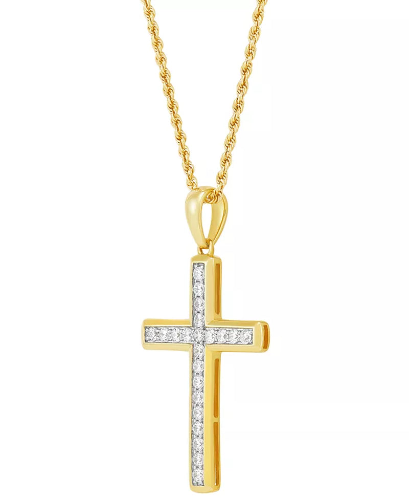 Exquisite Men's 22" Lab Grown Diamond Cross Pendant Necklace in 10K Gold & White Gold - 1 Ct. T.W.