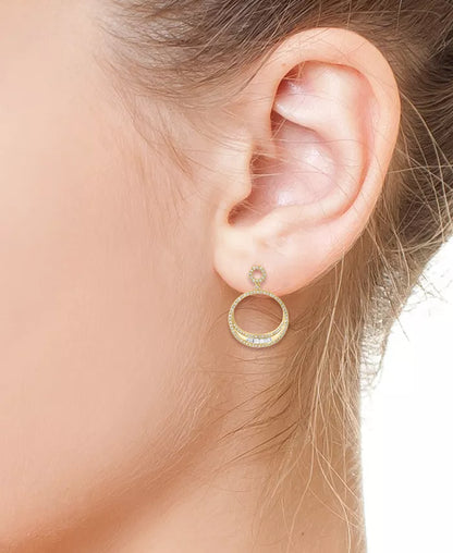 Stunning EFFY® 14K Gold Diamond Round & Baguette Open Circle Drop Earrings (3/4 Ct. T.W.)