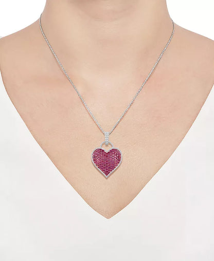 Stunning Ruby and Diamond Pave Heart Pendant in 14K White Gold - 7 Ct. T.W.