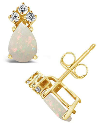 Stunning Opal and Diamond Stud Earrings in 14K Yellow or White Gold - 3/4 Ct. T.W. Opal & 1/8 Ct. T.W. Diamond