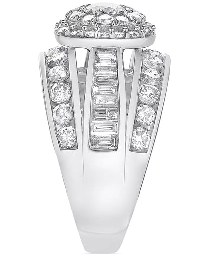 Stunning 3 Ct. Diamond Multirow Cluster Ring in 14K White Gold