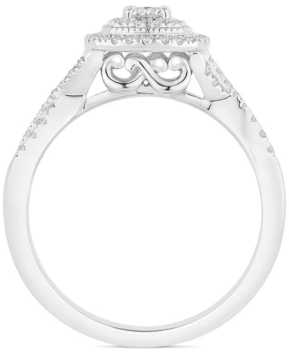 Stunning 5/8 Ct. T.W. Diamond Cushion Halo Twist Bridal Set in Luxurious 14K White Gold