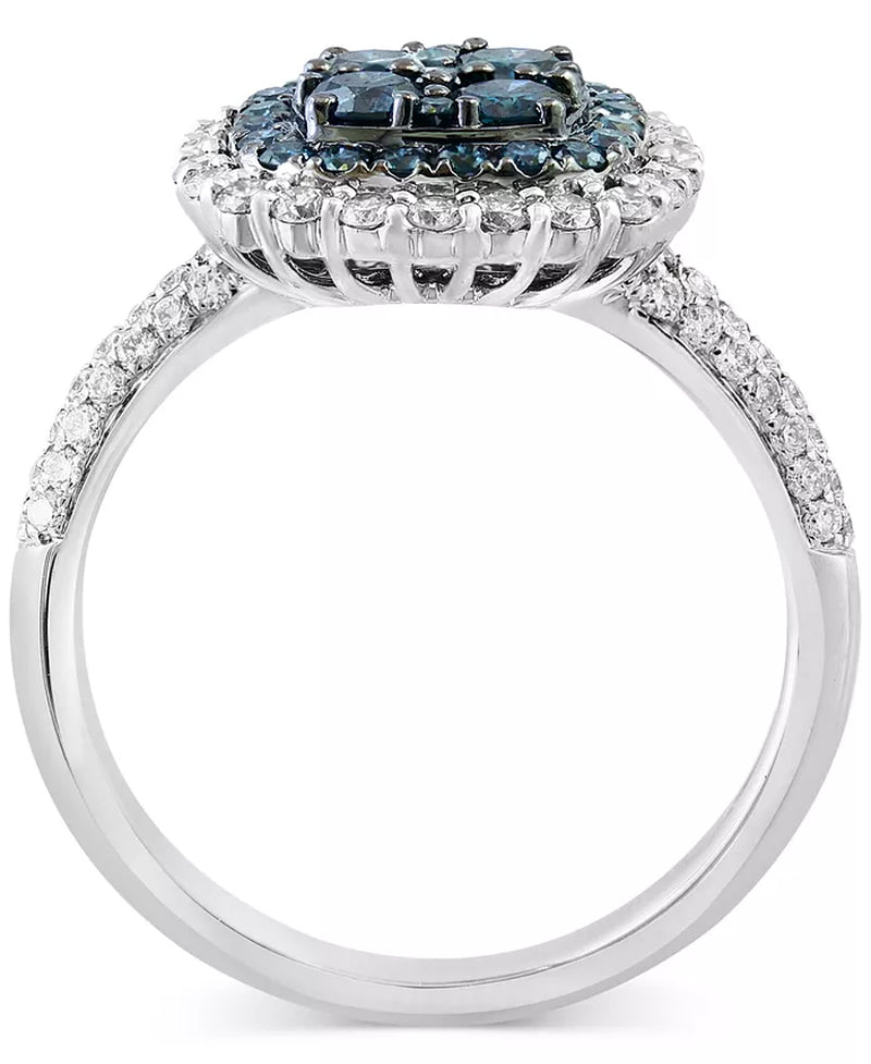 Stunning EFFY® 1-1/3 Ct. Blue & White Diamond Halo Cluster Ring in 14K White Gold