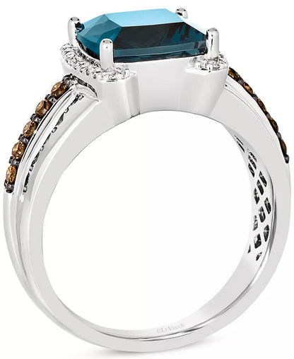 Stunning Men's Deep Sea Blue Topaz & Diamond Ring in Sterling Silver - 4.5 Ct. T.W.