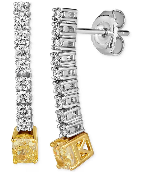 Couture® Radiant Sunny Yellow & Vanilla Diamond Linear Drop Earrings in Luxurious 14K Gold & Platinum - 7/8 Ct. T.W. & 1/2 Ct. T.W.