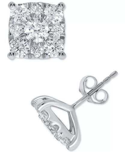 Stunning 2 Ct. T.W. Diamond Square Cluster Stud Earrings