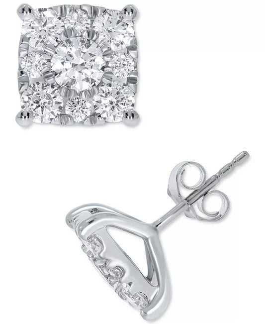 Stunning 2 Ct. T.W. Diamond Square Cluster Stud Earrings