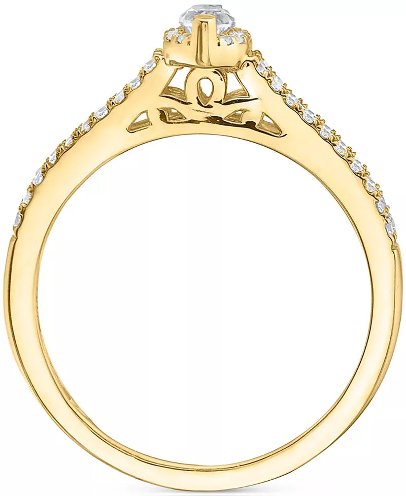 Stunning Diamond Marquise Double Row Halo Engagement Ring - 1/2 Ct. T.W. in Luxurious 14K White, Yellow, or Rose Gold