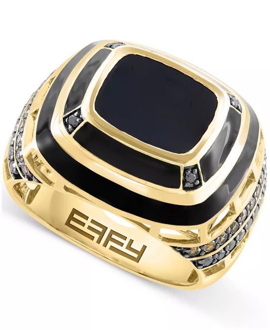 Stunning EFFY® Men's Onyx & Diamond Ring in 14K Gold - 1/4 Ct. T.W. Black Diamonds & 1/3 Ct. T.W. Espresso Diamonds