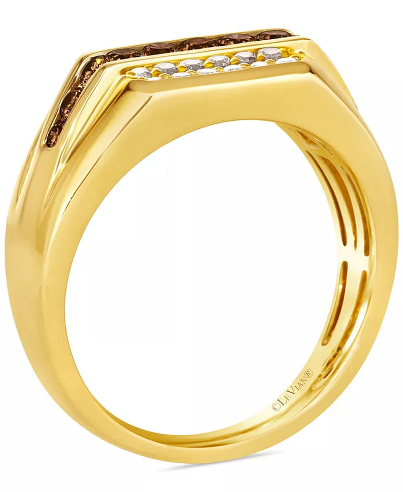 Stunning 14K Gold Men's Three Row Ring with Chocolate & Nude Diamonds (5/8 Ct. T.W.)