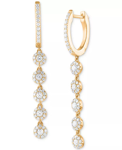 Stunning 1 Ct. T.W. Diamond Halo Dangle Hoop Drop Earrings in Luxurious 14K Gold