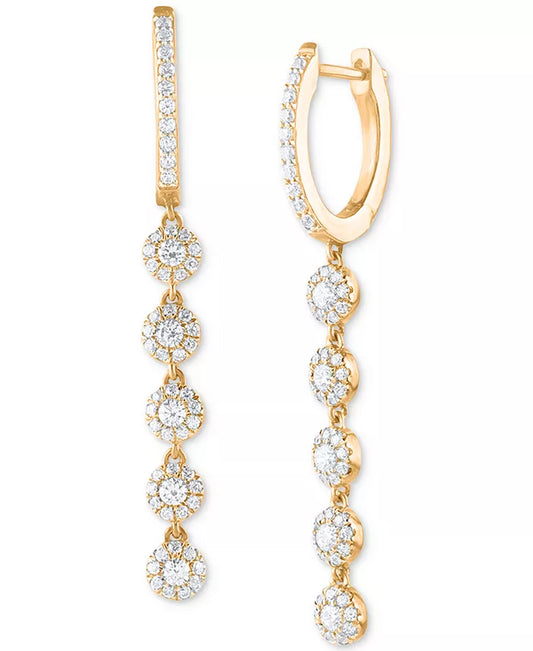 Stunning 1 Ct. T.W. Diamond Halo Dangle Hoop Drop Earrings in Luxurious 14K Gold