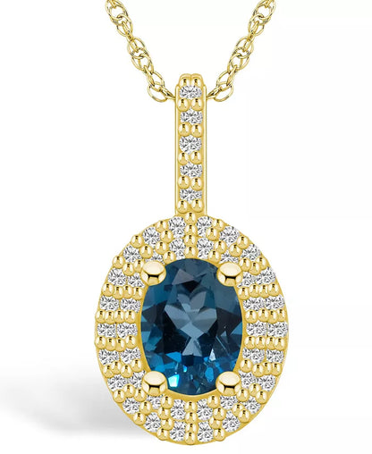 Stunning London Blue Topaz and Diamond Halo Pendant Necklace in 14K Yellow Gold - 1-5/8 Ct. T.W.