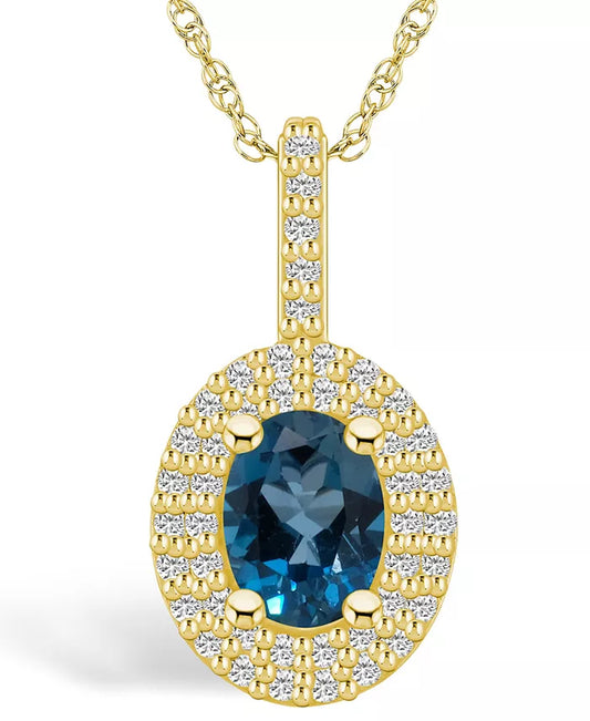 Stunning London Blue Topaz and Diamond Halo Pendant Necklace in 14K Yellow Gold - 1-5/8 Ct. T.W.
