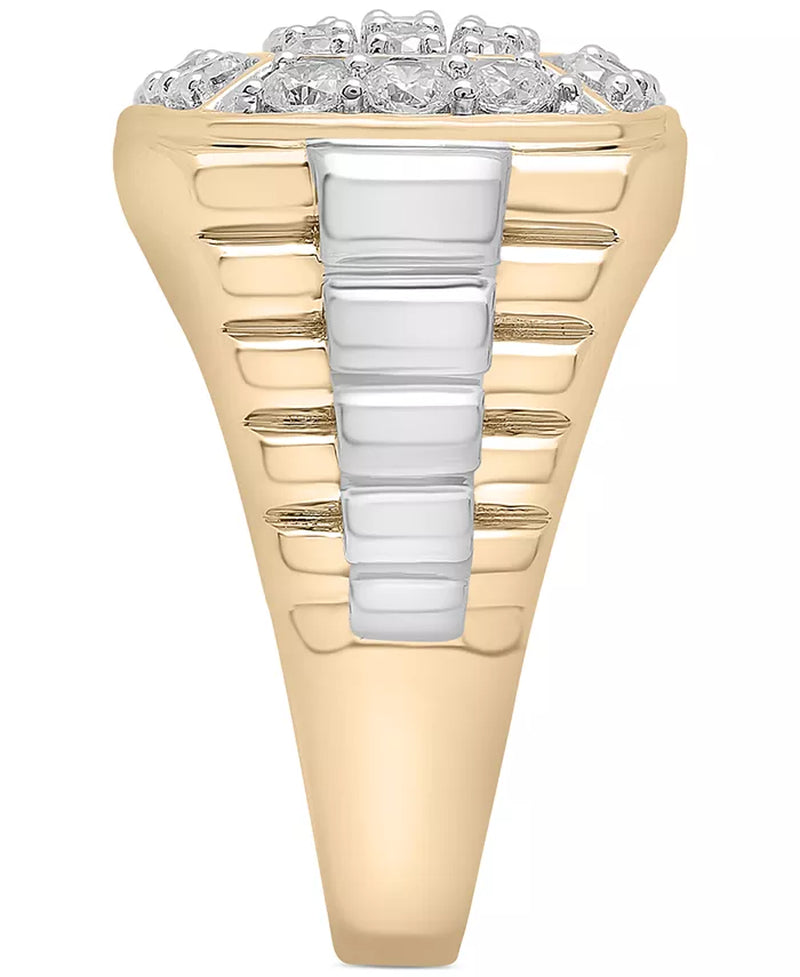 Stunning Men's Two-Tone Diamond Cluster Ring in 10K Gold - 2 Ct. T.W.