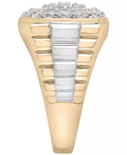 Stunning Men's Two-Tone Diamond Cluster Ring in 10K Gold - 2 Ct. T.W.