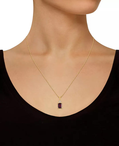 Stunning 2 Ct. Garnet and 1/10 Ct. Diamond Pendant Necklace in Luxurious 14K Yellow Gold