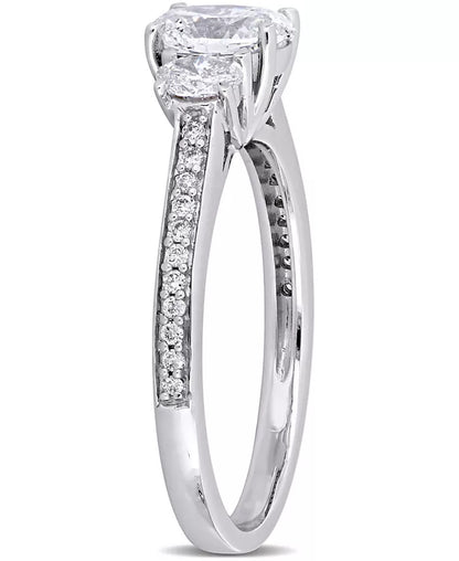 Stunning 1-1/10 Ct. T.W. Diamond Oval Three Stone Engagement Ring in Elegant 14K White Gold