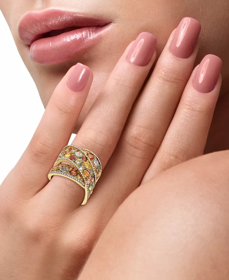 Stunning EFFY® 14K Gold Multi-Gemstone & Diamond Crossover Wide Statement Ring - 5.75 Ct. T.W.