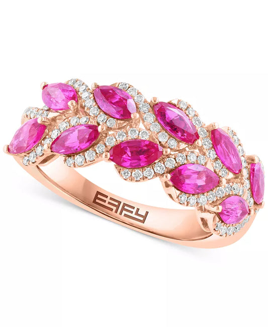 Stunning EFFY® 14K Rose Gold Marquise-Cut Ruby & Diamond Statement Ring - 1-5/8 Ct. T.W. Ruby & 1/3 Ct. T.W. Diamond