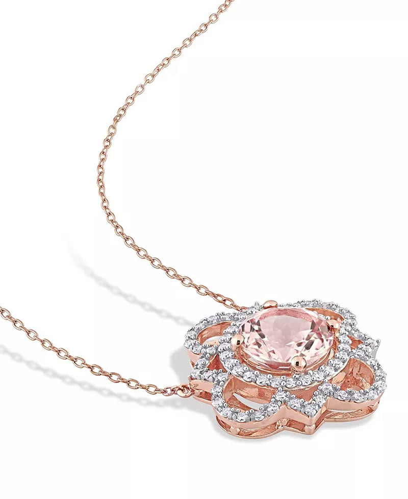 Stunning Morganite and Diamond Quatrefoil Necklace - Elegance Redefined