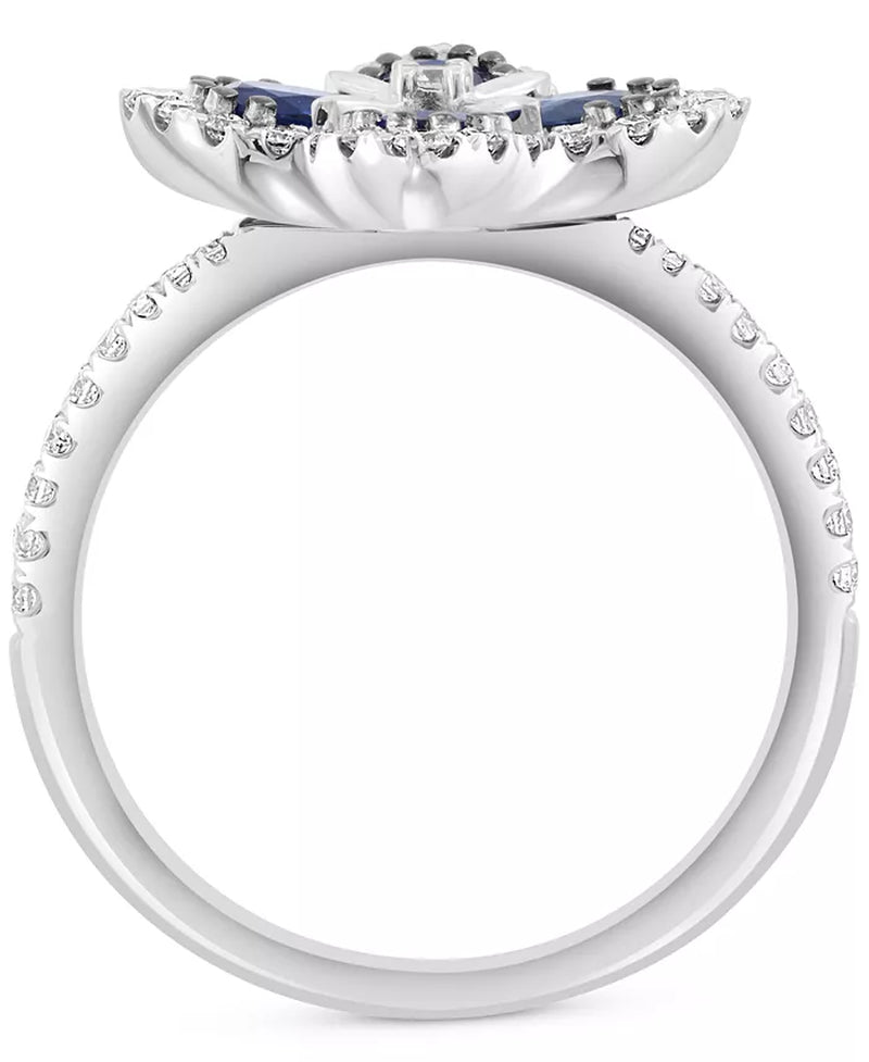 Stunning EFFY® Blue Sapphire & Diamond Flower Ring in 14K White Gold - 3/4 Ct. T.W. Sapphire & 1/3 Ct. T.W. Diamond