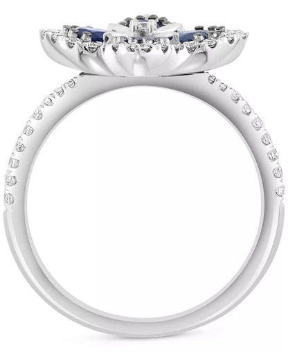 Stunning EFFY® Blue Sapphire & Diamond Flower Ring in 14K White Gold - 3/4 Ct. T.W. Sapphire & 1/3 Ct. T.W. Diamond