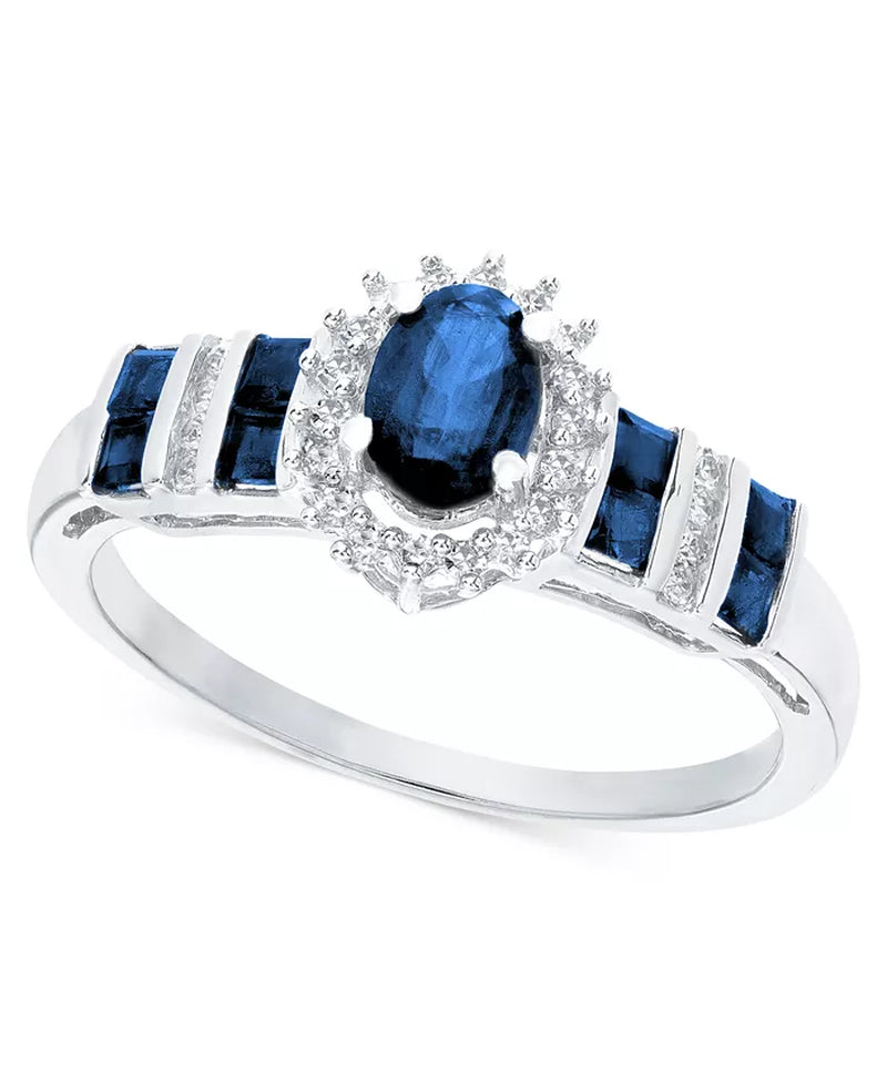 Stunning 1 Ct. Sapphire & 1/8 Ct. Diamond Ring in 14K Gold - Also Available in Emerald & Ruby
