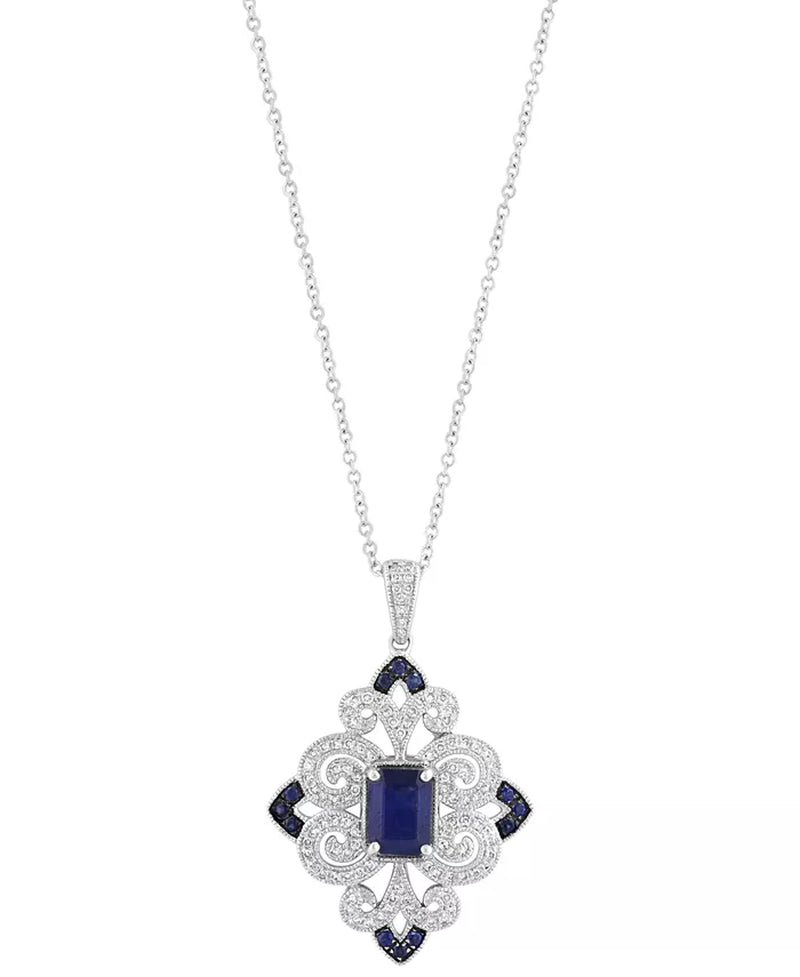 Stunning EFFY® Sapphire & Diamond Filigree Pendant Necklace in Sterling Silver - 1-1/6 Ct. T.W. & 1/3 Ct. T.W.