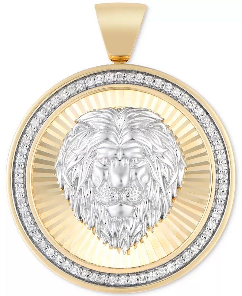 Stunning 10K Gold Men's Diamond Lion Sunray Disc Pendant - 1/4 Ct. T.W.