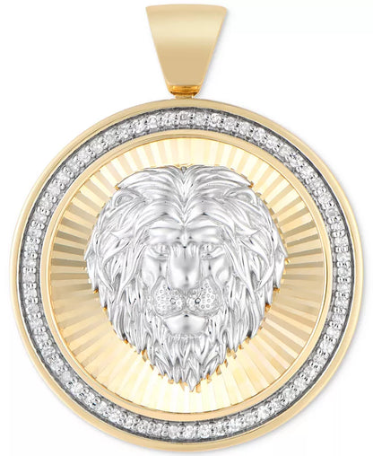 Stunning 10K Gold Men's Diamond Lion Sunray Disc Pendant - 1/4 Ct. T.W.