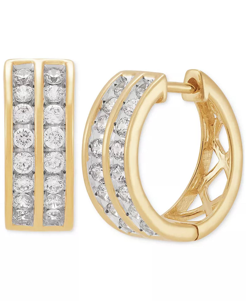 Stunning 10K Gold Men's Lab Grown Diamond Channel-Set Small Hoop Earrings (1 Ct. T.W.) - 15mm