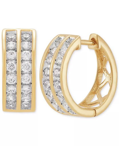 Stunning 10K Gold Men's Lab Grown Diamond Channel-Set Small Hoop Earrings (1 Ct. T.W.) - 15mm