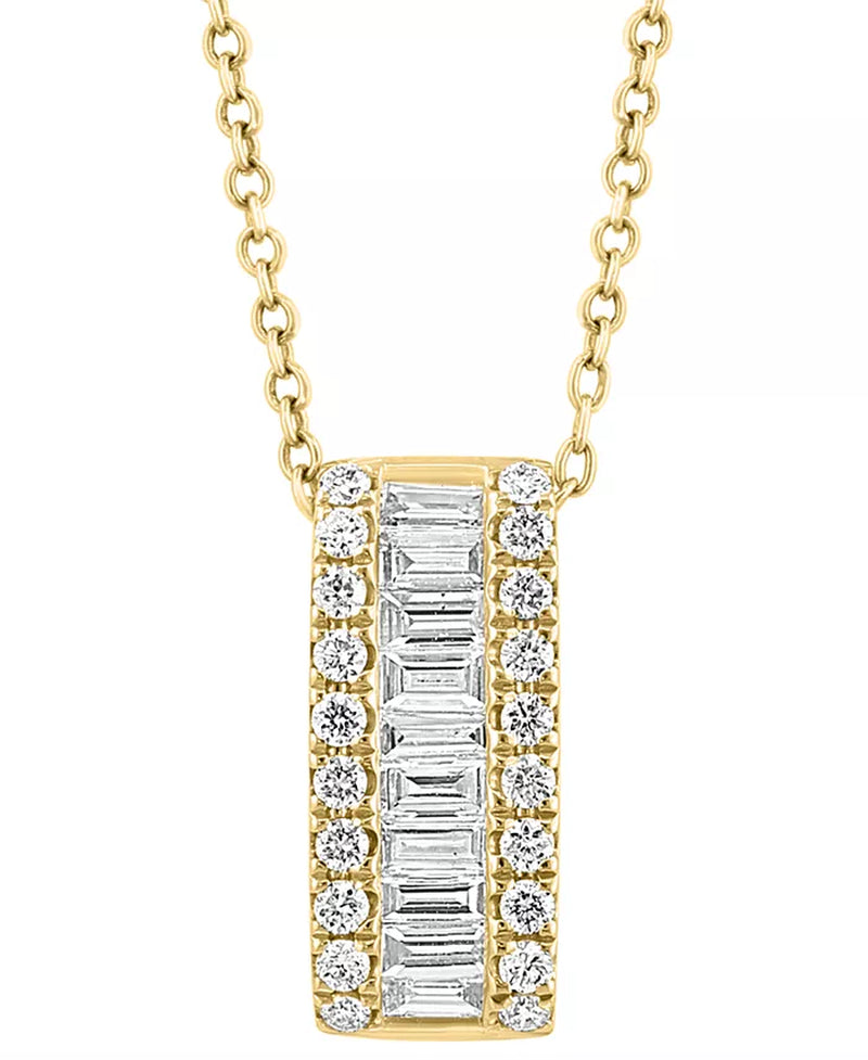 Stunning EFFY® 18" Diamond Baguette & Round Vertical Bar Pendant Necklace in 14K Gold - 1/2 Ct. T.W. (Available in 14K White Gold)