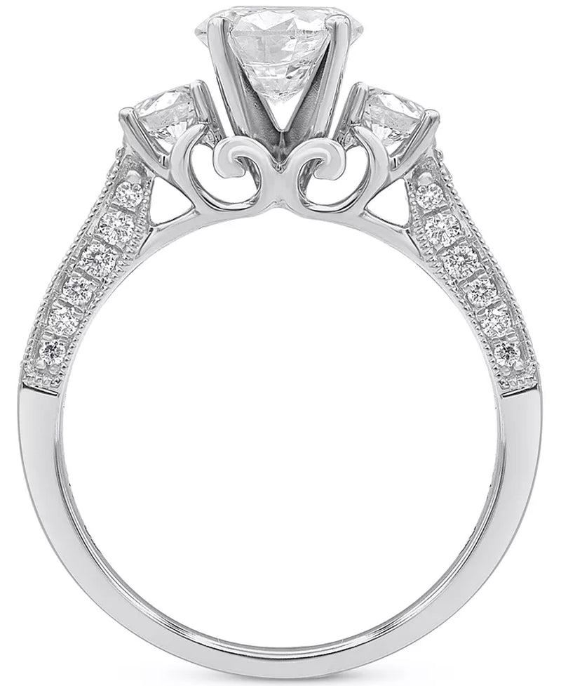 Stunning 1-3/4 Ct. T.W. Diamond Three Stone Engagement Ring in Elegant 14K White Gold