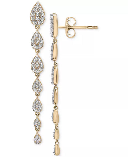 Stunning 1 Ct. T.W. Diamond Cluster Linear Drop Earrings in Luxurious 14K Gold or White Gold - Exclusively Designed for Macy's