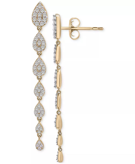 Stunning 1 Ct. T.W. Diamond Cluster Linear Drop Earrings in Luxurious 14K Gold or White Gold - Exclusively Designed for Macy's